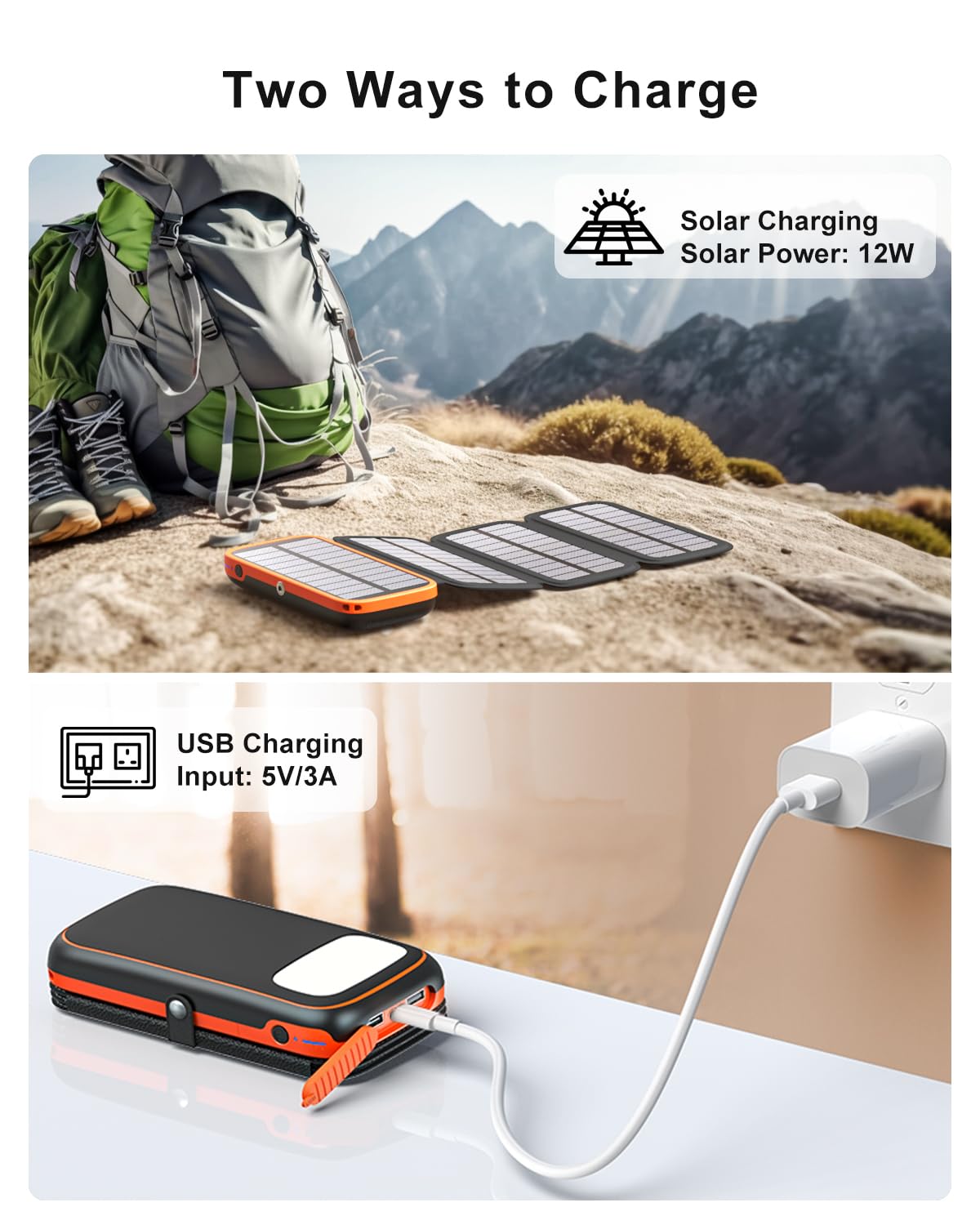 Paloceru Solar Power Bank 26800mAh - Portable Solar Charger with 4 Foldable Panels – PD QC 3.0 Fast Charging Battery Bank with USB C Output/Input - Outdoor Battery Pack with Flashlight for Camping