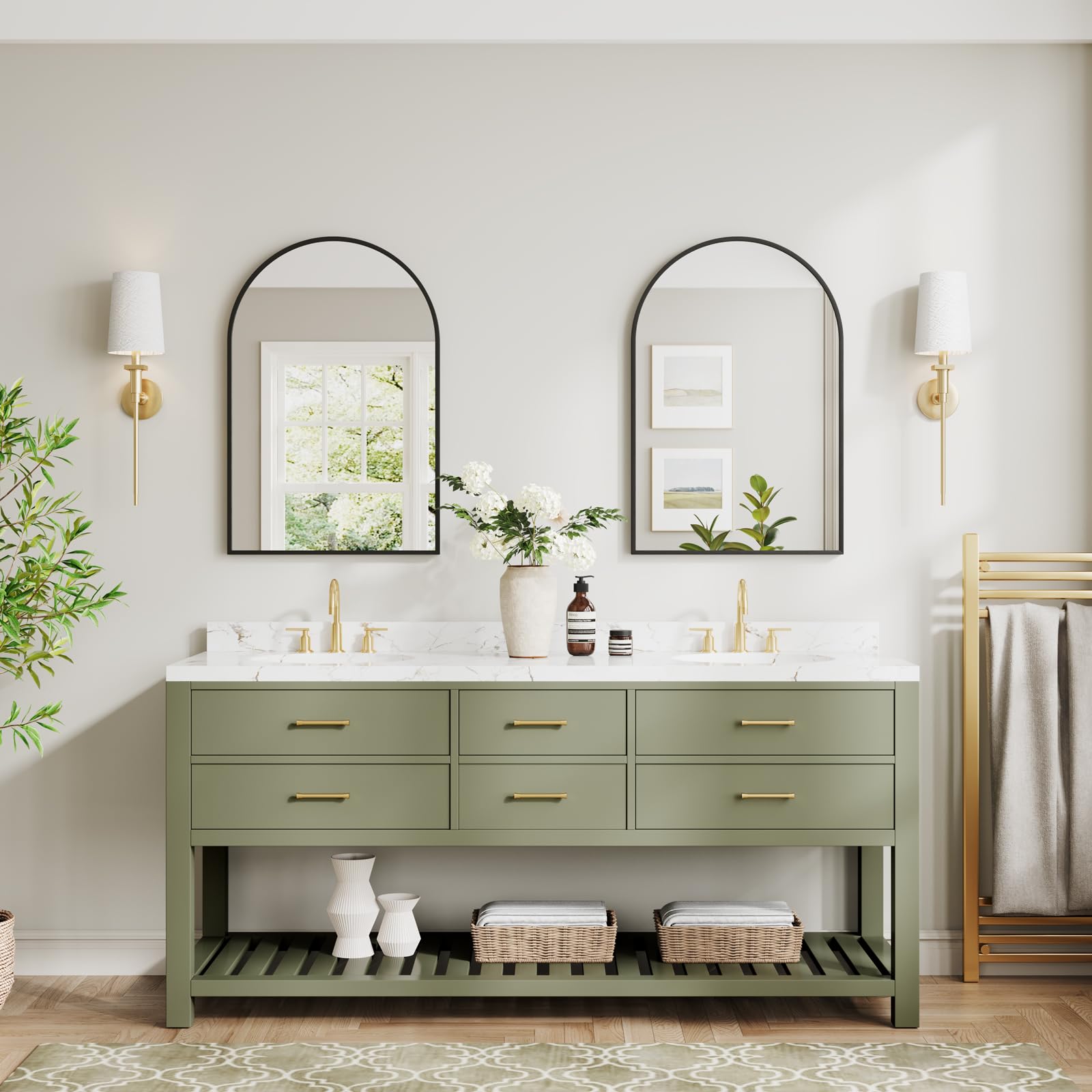 Dripex 50 x 75cm Arched Mirror, Arched Wall Mounted Mirror Home Decorative Bathroom Bedroom Living Room Dressing, Black