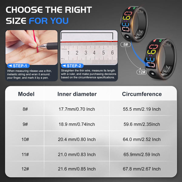 Smart Ring for Men Women, Sleep & Heart Rate Monitor Health Ring, Fitness Ring Heart Rate Blood Oxygen Sleep Monitor Step Counter Activity Tracker for Android iOS with Charging Case (#12-Y)