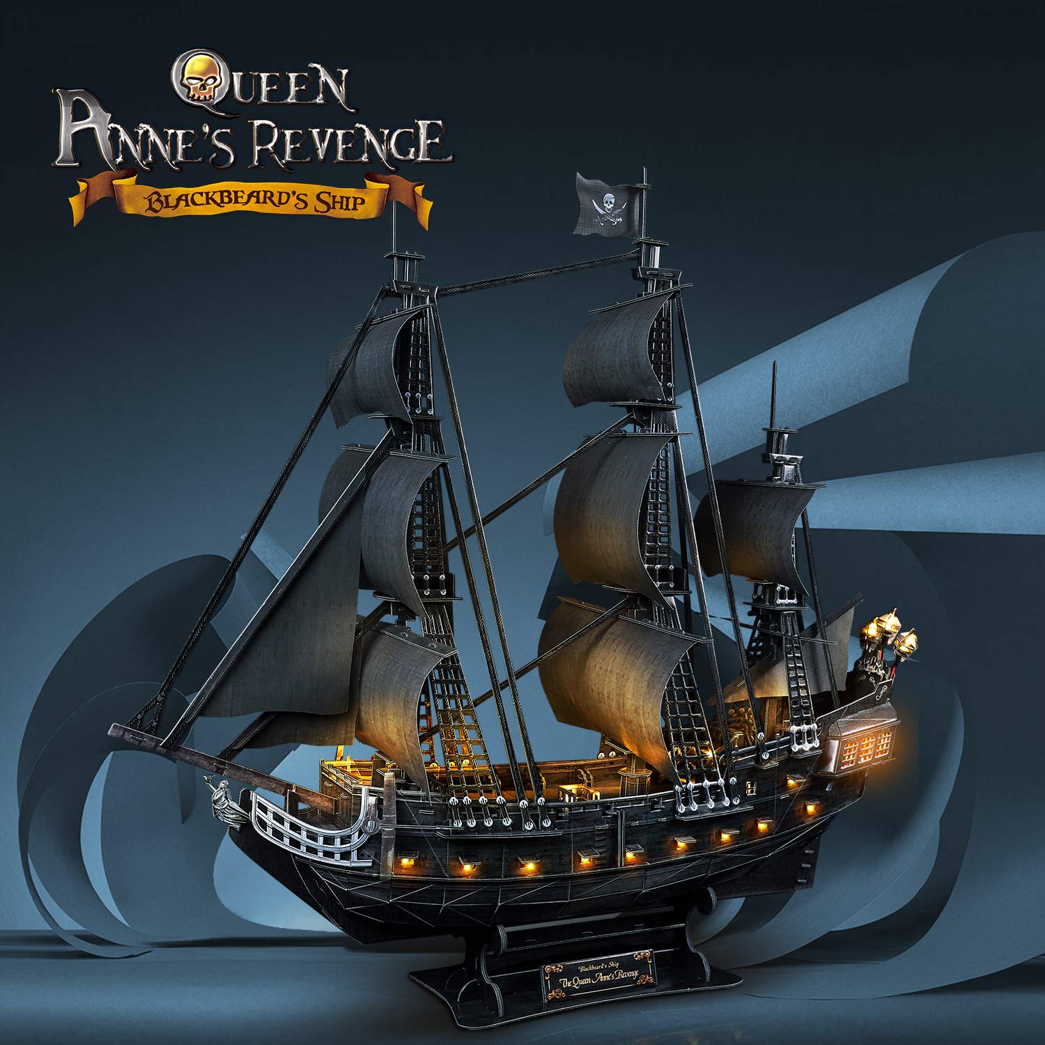 CubicFun LED Pirates of the Caribbean Flying Dutchman Model Kits for Adults to Build 3D Jigsaw Puzzles Ship Model Building Gifts for Adults Kids Girls Boys - 360 Pieces