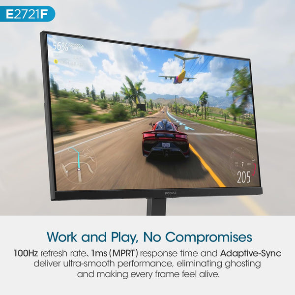 KOORUI E2711F 27 Inch FHD Monitor, Gaming 100Hz, IPS Computer Monitors, 1080P Pc Screen, Adaptive Sync, 5ms, VESA 100x100mm, Eye Care, HDMI, VGA