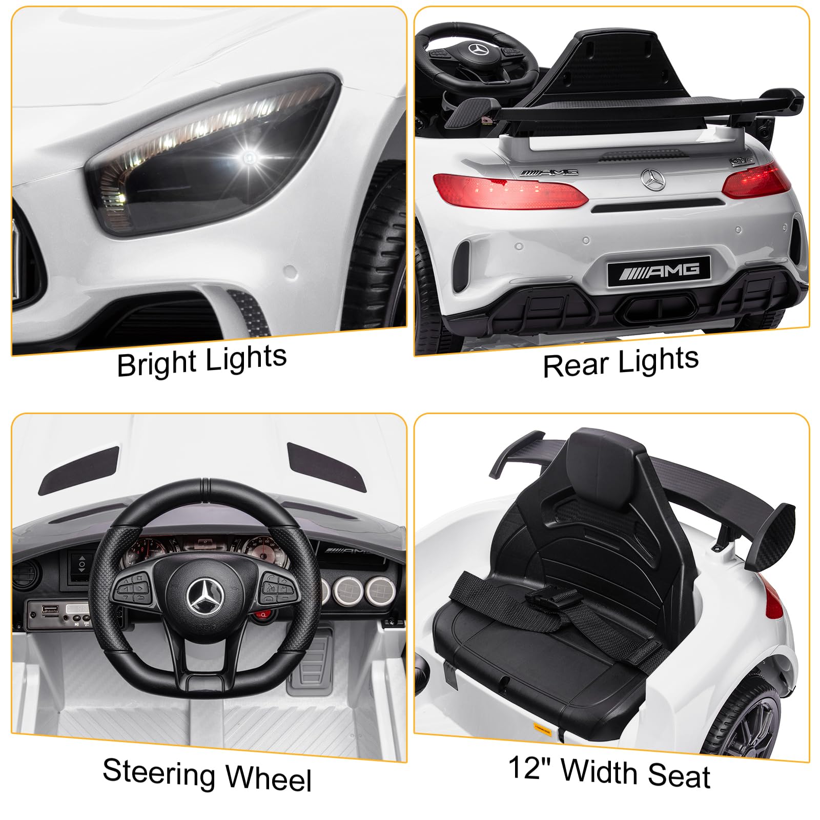 Karlhome 12V Ride on Car, Licensed Mercedes Benz AMG GTR with Parental Remote, 2 Motors Electric Car for Kids to Drive w/Wider Seat, LED Lights, Openable Doors, MP3, Smooth Start, 3 Speeds - Black