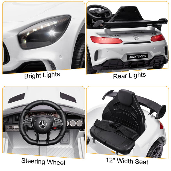 Karlhome 12V Ride on Car, Licensed Mercedes Benz AMG GTR with Parental Remote, 2 Motors Electric Car for Kids to Drive w/Wider Seat, LED Lights, Openable Doors, MP3, Smooth Start, 3 Speeds - Black