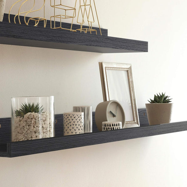 36 Inch (91 cm) Floating Shelves for Wall, Set of 3 in Ebony Black, Modern Rustic Style, Wall Mounted Display Shelves, Picture Ledges by Icona Bay