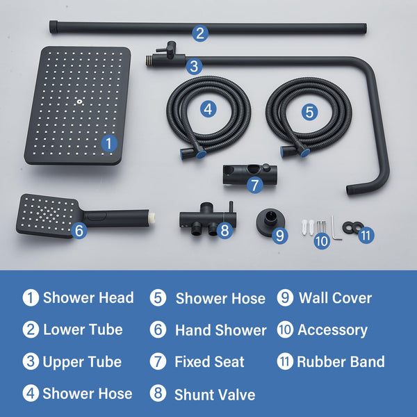 Rozin Shower Riser Rail Kit Adjustable Chrome 2 Functions Square Overhead 29 * 19cm and Hand Shower Stainless Steel Easy Install