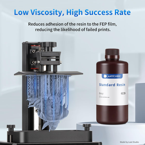 ANYCUBIC Standard 3D Printer Resin, LCD UV 405nm Rapid Photopolymer 3D Resin for 6K/8K/12K/14K LCD 3D Printers(1000g, Grey)