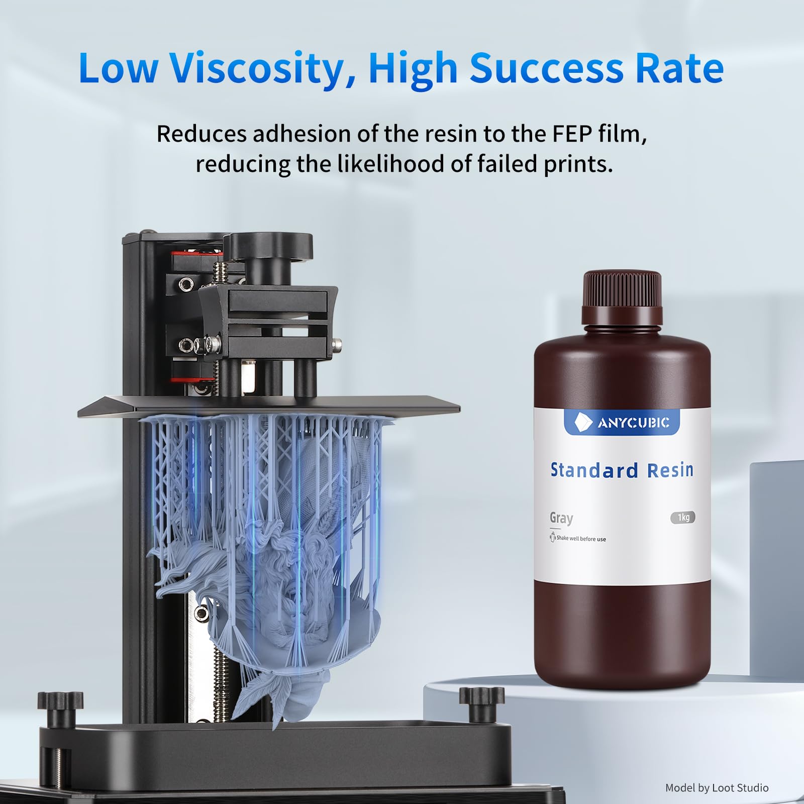 ANYCUBIC Standard 3D Printer Resin, LCD UV 405nm Rapid Photopolymer 3D Resin for 6K/8K/12K/14K LCD 3D Printers(1000g, Grey)