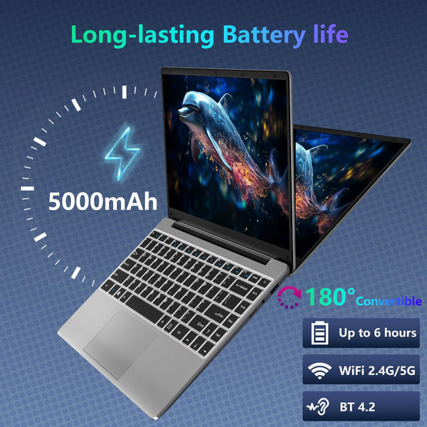 HUQPPQ 14 Inch Laptop Celeron N4020 Processor 6GB RAM 256GB SSD WIN11 Laptops | FHD 1920×1080 IPS Display | WiFi 5, USB 3.0, Webcam | Ideal for Business, School & Work - Gray