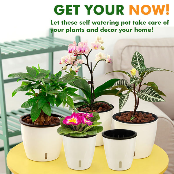 6 Pack-6.7 Inch White Self Watering Plant Pots for Indoor Plants with Water Indicator and Black Wick Pots, Large African Violet Pots, Self-Watering