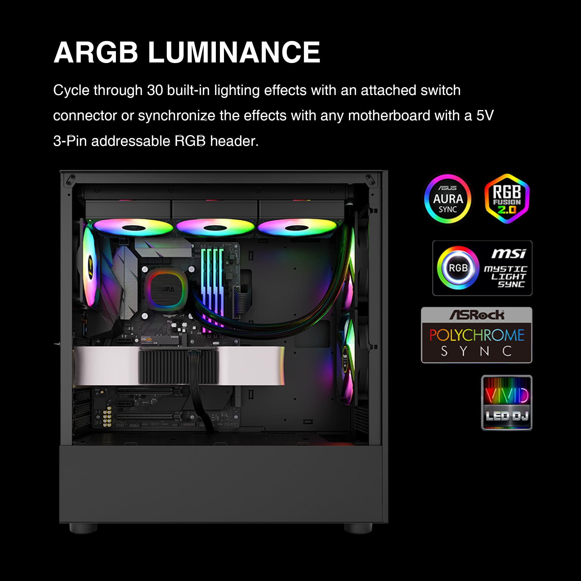 GAMDIAS AURA GL240 V2 AIO, 240mm CPU Liquid Cooler, Easy Cable Routing Design, Rotatable Performance Pump, 2 x 120mm Low-Noise PWM ARGB Fan w/ MB Sync, AMD AM5/AM4；Intel LGA 1851/1700/115x/1200, White