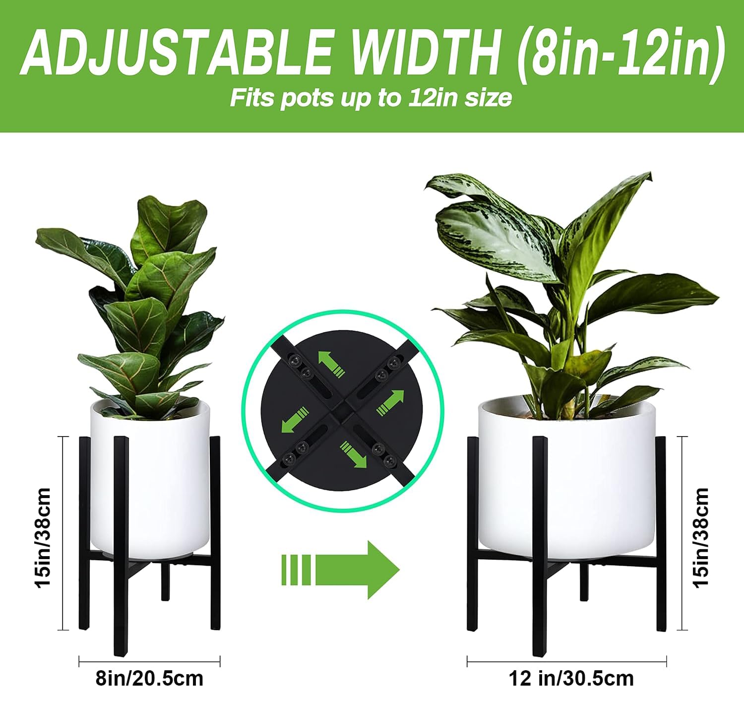 Jeackcelle 2 Set Adjustable Plant Stand, Mid-Century Metal Flower Pot Stand with Trays Fit for Different Size Pots, Heavy Duty Plant stands Holder