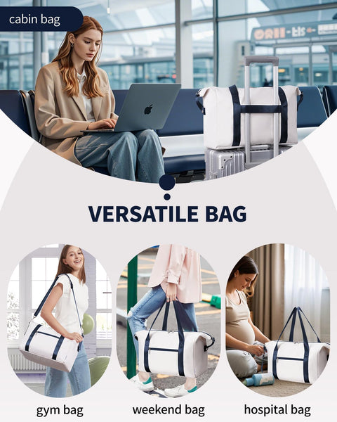 Narwey for Ryanair Cabin Bag 40x20x25 Underseat Ryan Air Bag Foladble Travel Duffel Hospital Carry on Hand Luggage Holdall Weekend Overnight Bag for Women and Men 20L (Beige with Green Straps)