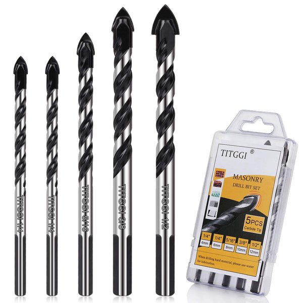 Masonry Drill Bit, Professional Masonry Drill Bit Set (10PCS) for Concrete/Glass/Brick/Cement/Tile/Wood/Etc, Industrial Strength Carbide Drill Bits Tip, 5/32"-1/2"