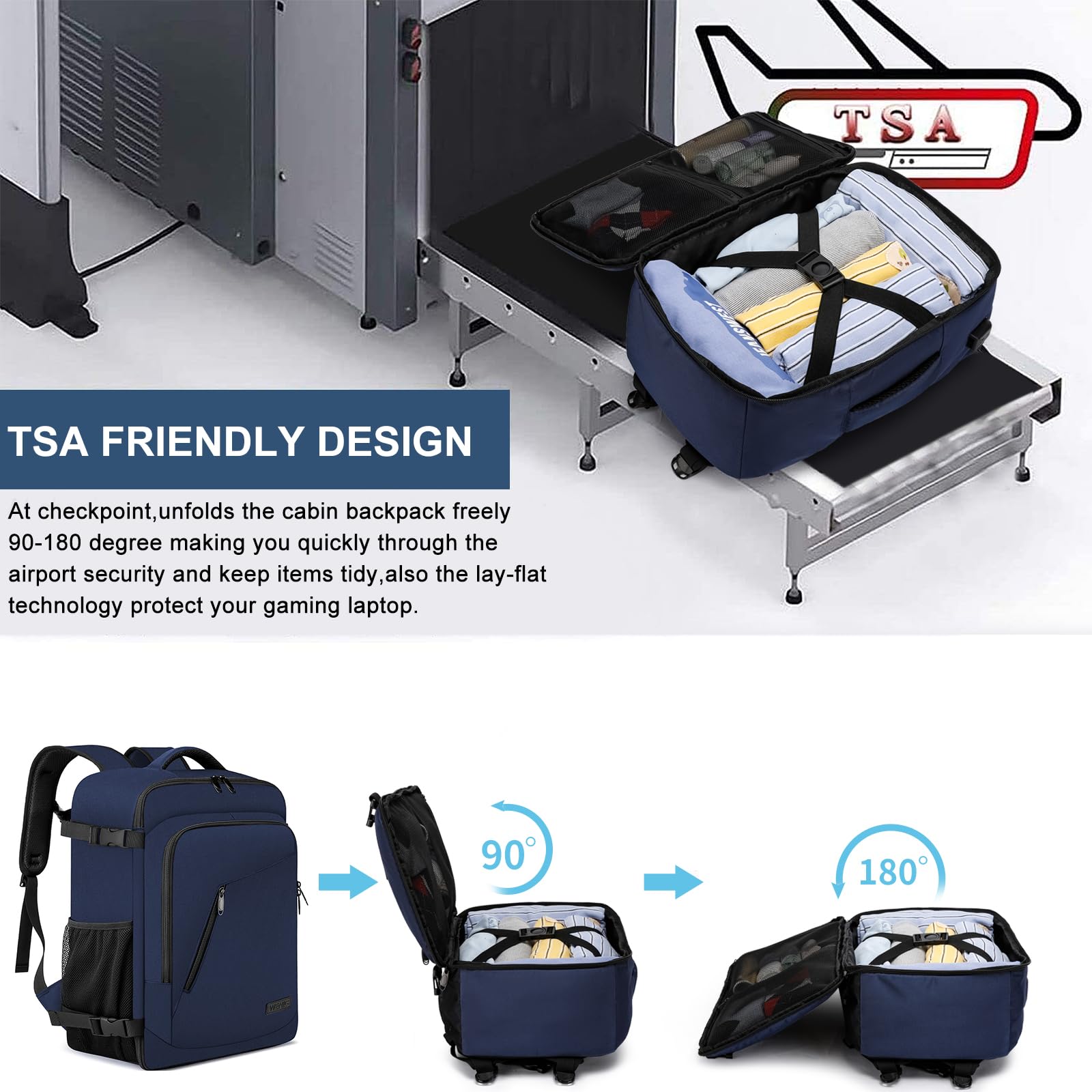 Cabin Bags 40x20x25 for Ryanair Underseat 20L Small Travel Hand Luggage Backpack Carry-ons Bag Cabin Size for Airplanes Flight Bag Travel Rucksack Fit 14 Inch Laptop with USB Charging Port-Black