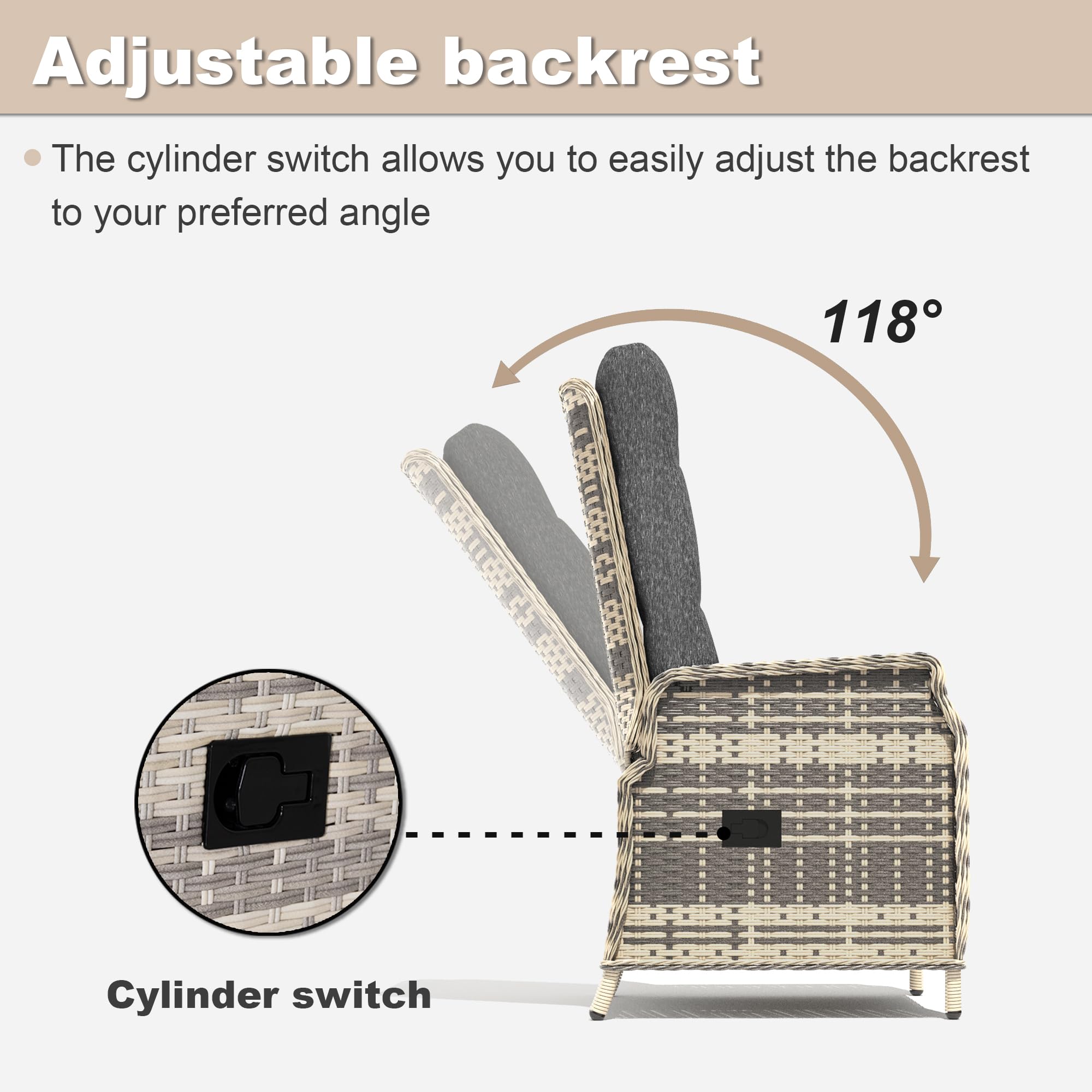 Trumbeak Polyrattan Lounge Set - 3 People Garden Furniture Seating Set Table - Seat Set with Adjustable Backrest Made of Garden Sofa, Side Table for Garden, Black