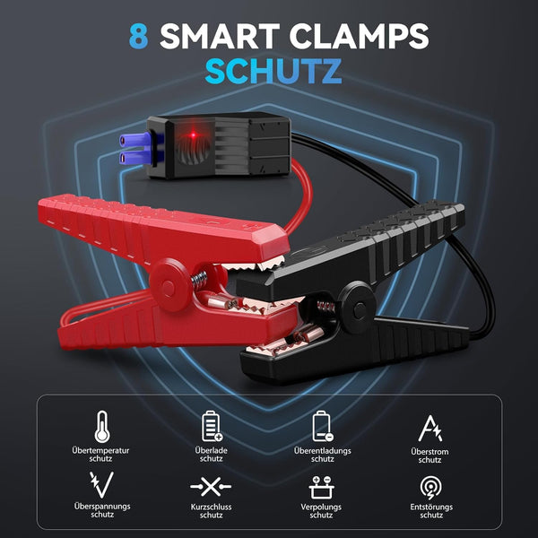 Jump Starter Power Pack, 12V Car Battery Booster, 5000A Portable Battery Pack (7.0 Gas/5.0L Diesel), Portable Jump Starter with Extended Smart Jump Cables, 3-Mode Lights