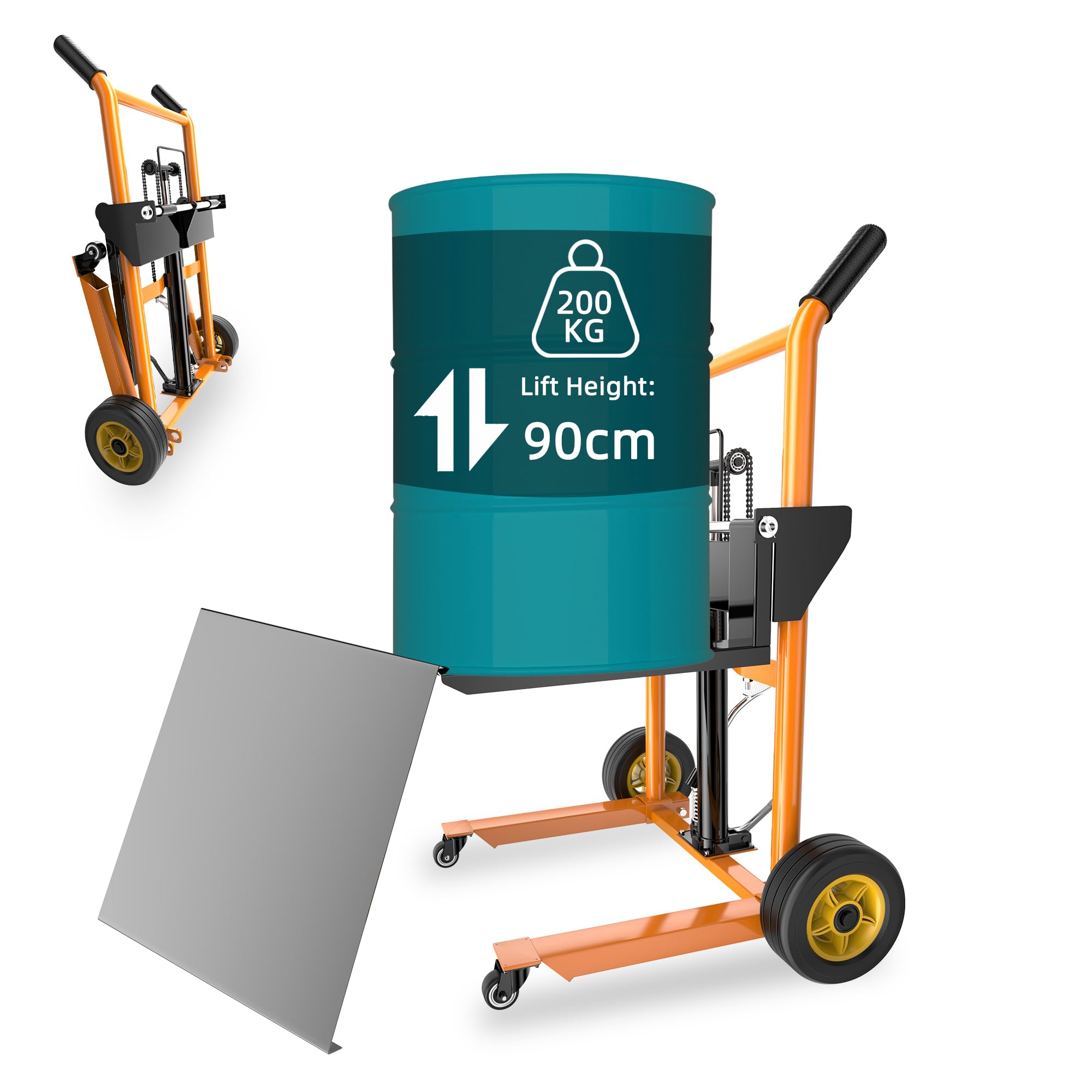 Foldable Hydraulic Material Lifting Winch Stacker with Rotating Wheels, 200 kg Pallet Stacker with 100 cm Lifting Height, Truck Dolly, Pallet Lifter Table Trolley, Steel Platform Board x 1