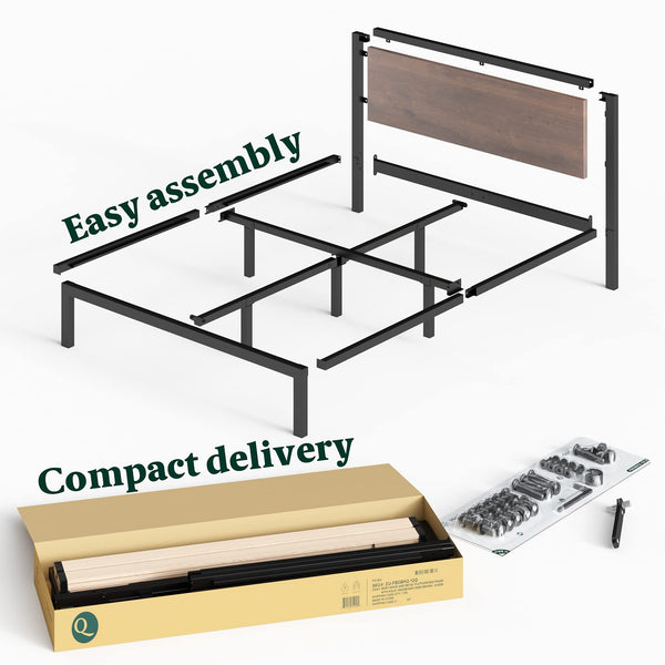 Zinus Mory Single Bed frame - Bed 90x190 cm - 30 cm Height - Metal and Wood Platform Bed frame with Wood slat support - Brown and Black