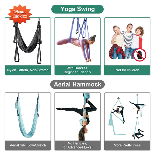 Leogreen Aerial Yoga Swing Set, Aerial Yoga Hammock Trapeze, Flying Antigravity Yoga, Max Load 660lb, for Inversion Exercise Pilates Gymnastics (Dark