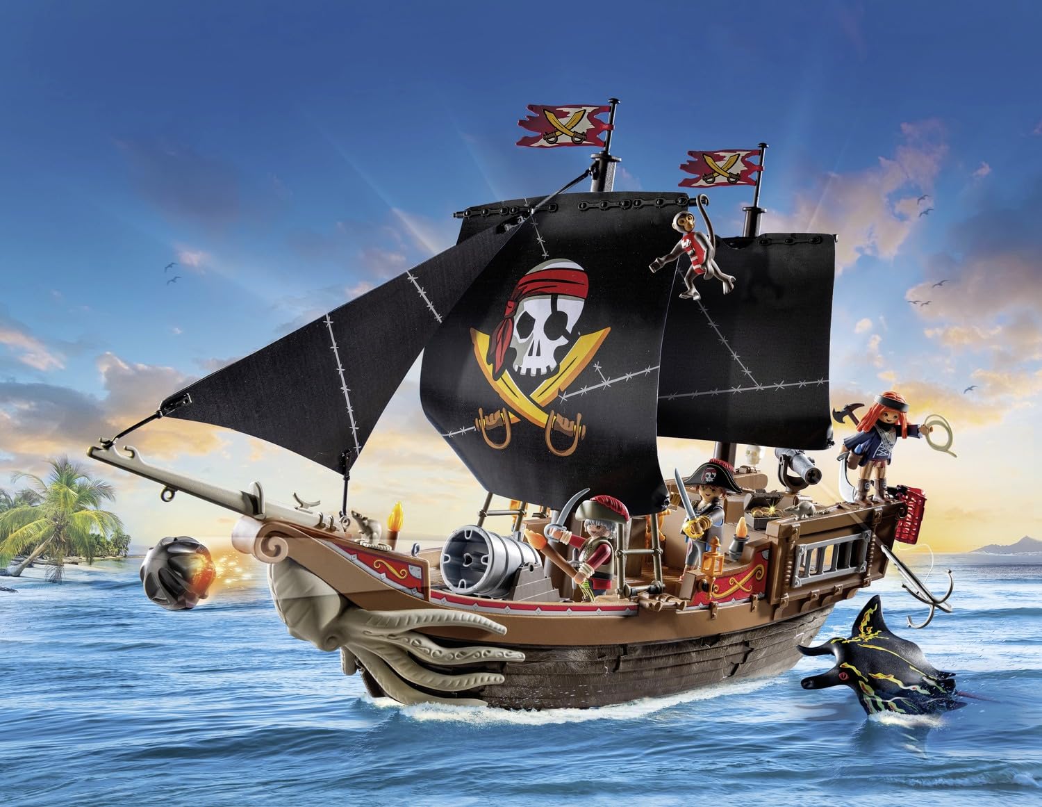 Large Pirate Ship with Crew