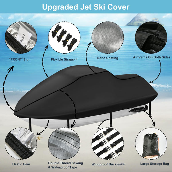 Jetski Covers 3 Seater, Upgraded Heavy Duty 420D Waterproof Motorboat Cover with 2 Air Vent Marine Grade UV Resistant for Seadoo,Kawasaki,Waverunner