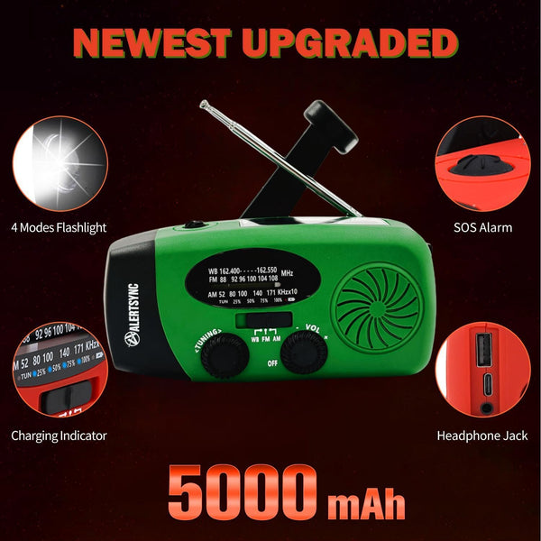 iRonsnow Solar Emergency Hand Crank Weather Radio, Portable Self Powered NOAA AM/FM Radios with SOS Alarm LED Flashlight 2000mAh Smart Phone USB Charger for Camping (Red)