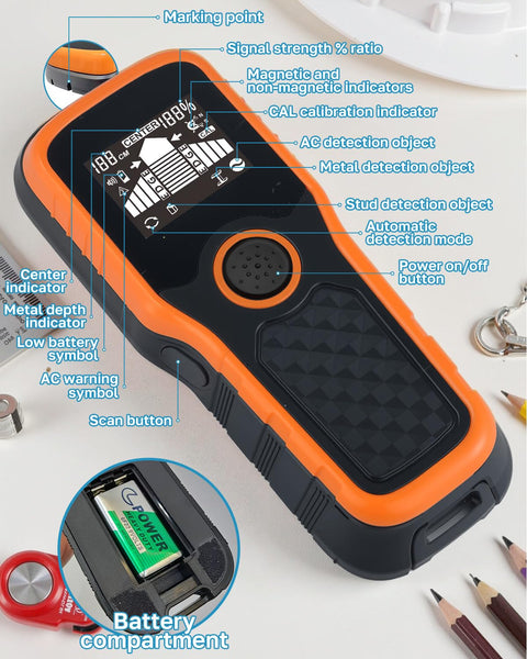 2025 Newest Smart Automatic Stud Finder, 5-in-1 Electronic Wall Scanner Detector with LCD Display & Audio Alarm, Stud Sensor Beam Detector Center Finding for Wood Wire Metal Stud Cable Joist Detection