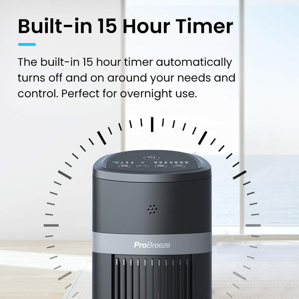 Pro Breeze Bladeless Tower Fan Quiet & Portable with Remote Control, 90° Oscillation, 15h Timer, 4 Modes, 3 Speeds - Powerful Electric 45W Motor Standing Air Circulator for Bedroom & Office