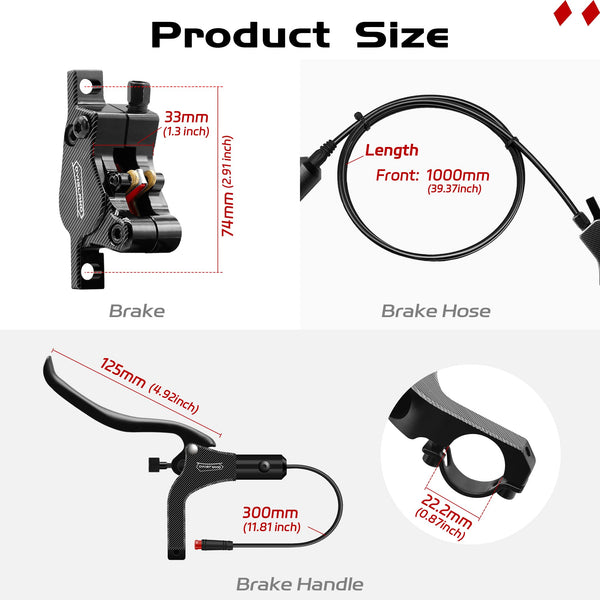 DYISLAND LD-200 2-Pistons Hydraulic Disc Brake Set for ebike,2-PIN Power-Off Electric Bike Hydraulic Brake kitHydraulic Brake Kits with mounting