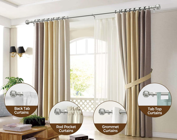 KAMANINA Antique Silver Curtain Poles for Eyelet Curtains, Adjustable Curtain Pole 80 to 365 cm, 22 mm Diameter Single Curtain Rod with Netted Texture