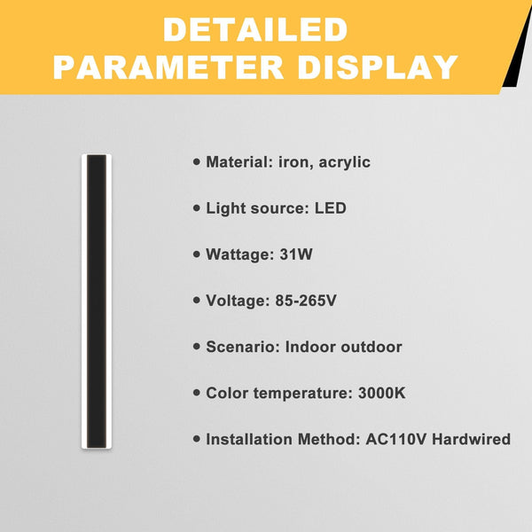 Mikeru 6500k Cool White Outdoor Wall Light, 150cm Modern Porch Wall Light, LED Vertical Long Acrylic Garden Fixture, IP65 Waterproof for Balcony, Living Room, Garage, Patio