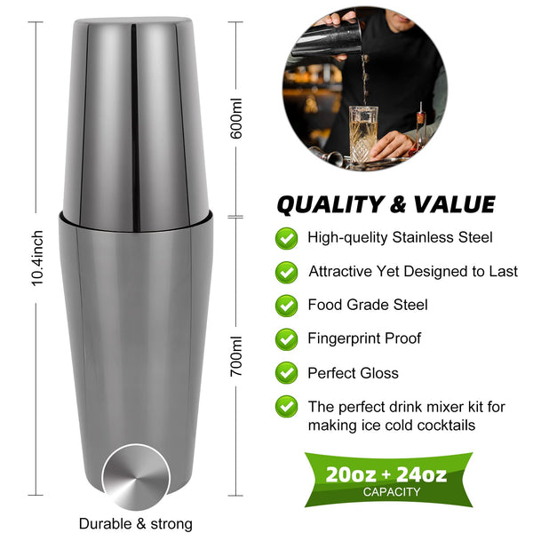 KinGrow Cocktail Shaker Set, 23-Piece Boston Stainless Steel Bartender Kit with Acrylic Stand & Cocktail Recipes Booklet, Professional Bar Tools for