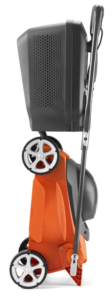 Flymo EasiStore 380R Electric Rotary Lawn Mower - 38 cm Cutting Width, 45 Litre Grass Box, Close Edge Cutting, Rear Roller, Central Height Adjust, Space Saving Storage Features