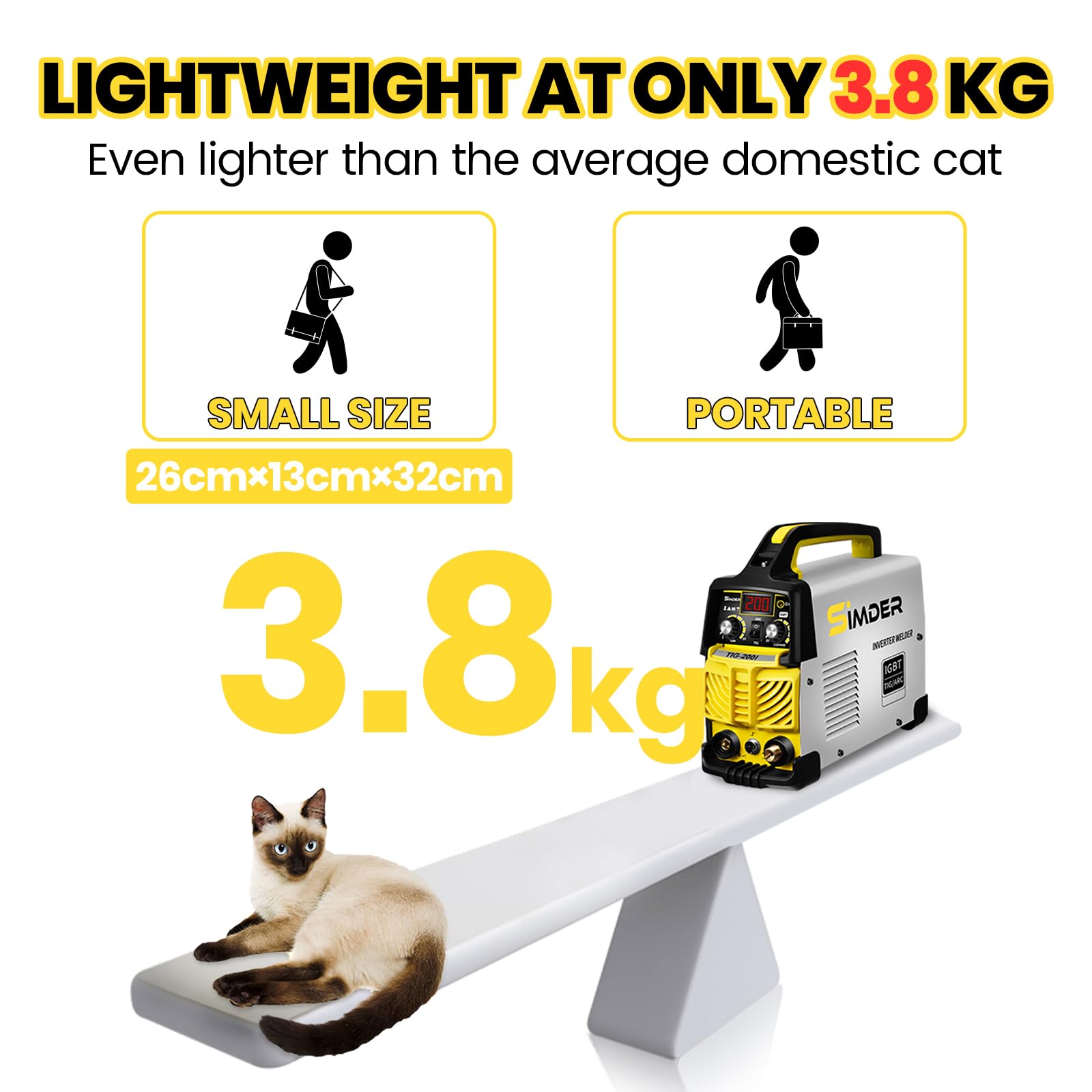 SSIMDER Tig Welder TIG-200 220V TIG MMA 2 in 1 Welding Machine Stick Arc Welding DC IGBT Inverter Welder Machine for Metal Fabrication/Automotive/DIY/Workshops,Best for Beginner