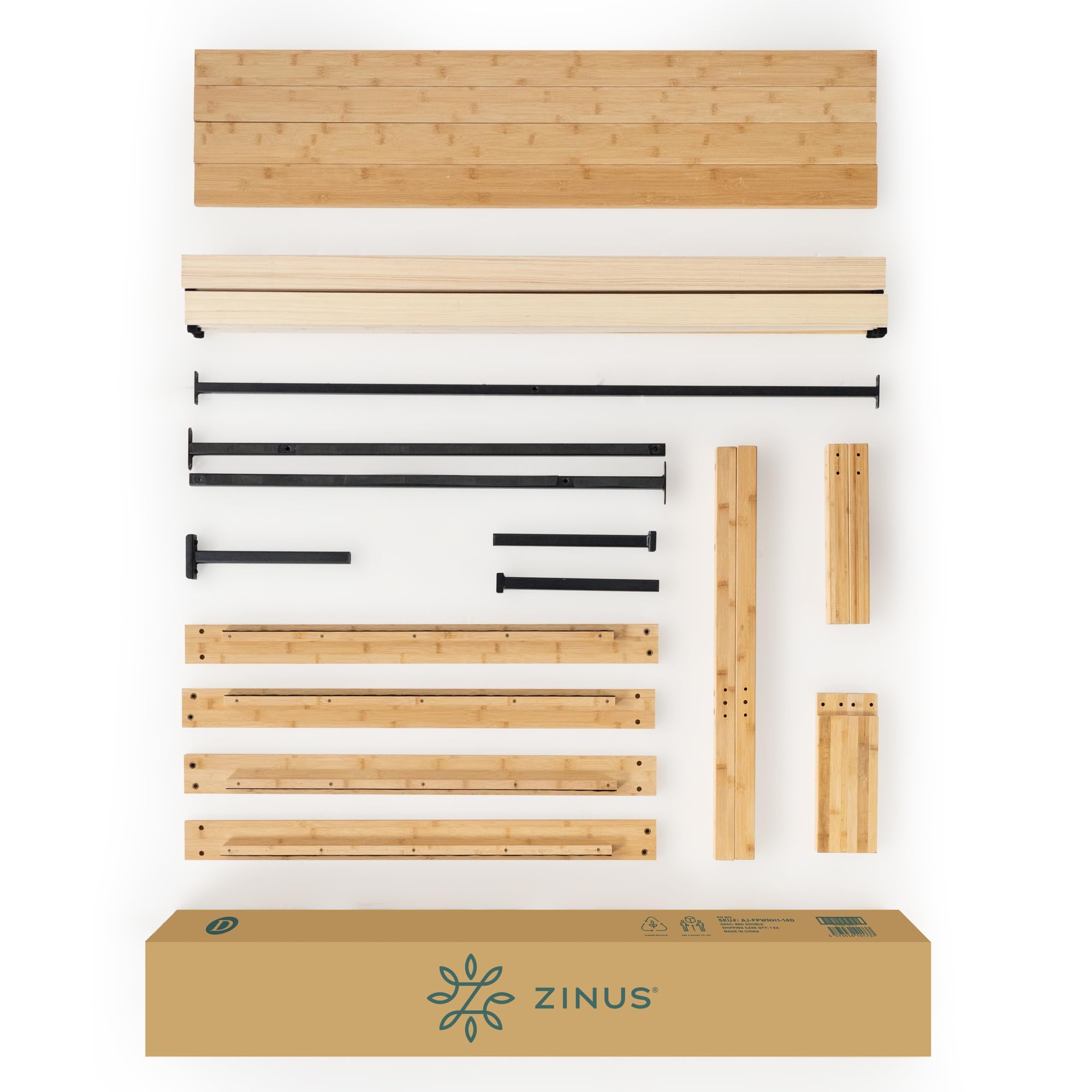 Zinus Ellie Single Bed Frame - Bed 90 x 190 cm - 36 cm Height with underbed storage - Bamboo and Wood Platform Bed Frame with Headboard, Brown