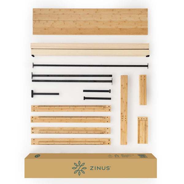 Zinus Ellie Single Bed Frame - Bed 90 x 190 cm - 36 cm Height with underbed storage - Bamboo and Wood Platform Bed Frame with Headboard, Brown