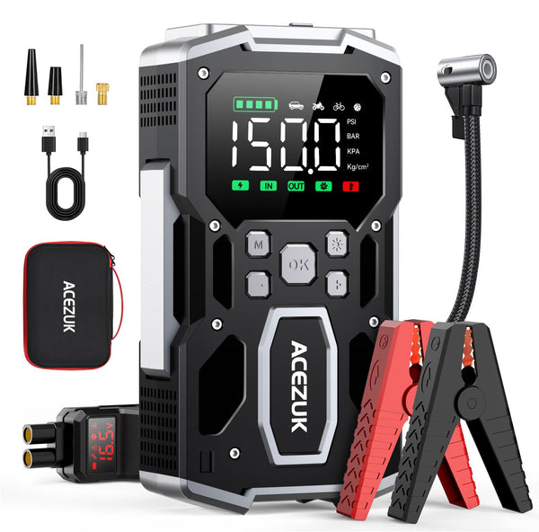 ACEZUK Battery Jump Starter Pack 5000A Car Jump Starter 12V 8-in-1 Car Battery Booster Pack Up to 7.0L Gas & 5.5L Diesel Engines Power Bank with Flashlight,Large Screen,Jump Leads