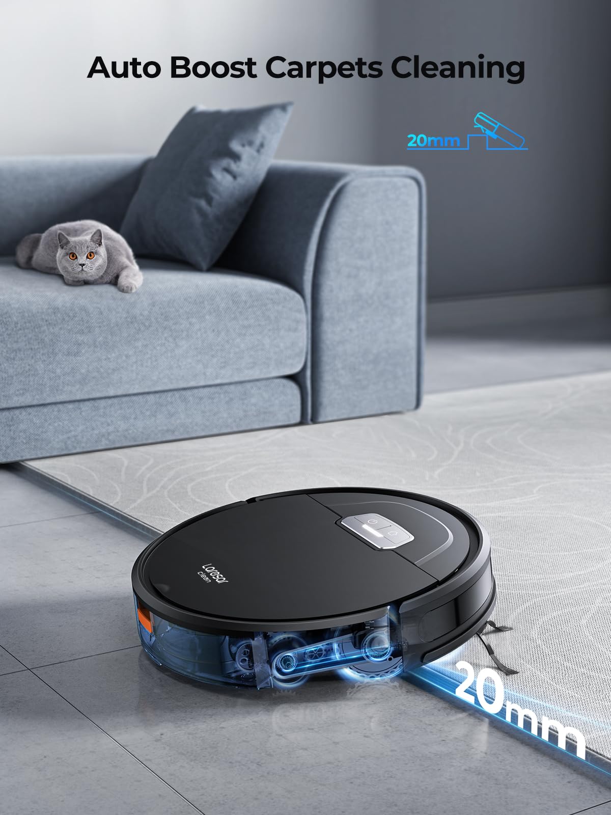 Robot Vacuum Cleaner, 4500Pa Robotic Vacuum with Auto Carpet Boost, Ultra Thin Robot Vacuum for Pet Hair, Smart App Control, Work with Alexa(Evol 3)