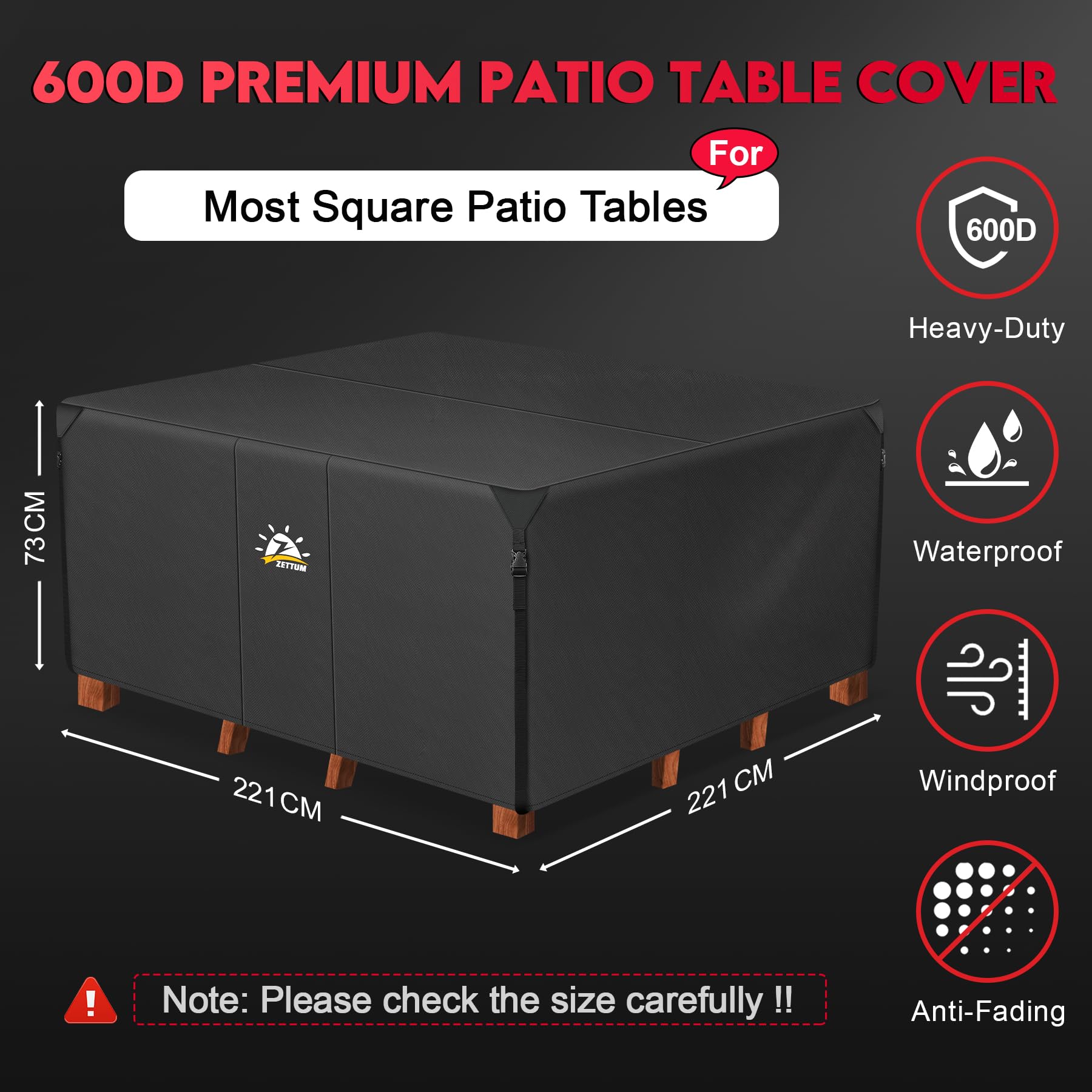 Zettum 221x221x73cm Outdoor Table Covers Waterproof Durable 600D Oxford Fabric Patio Table Cover for Garden Cube Rattan Sofa Table Chair Set Cover