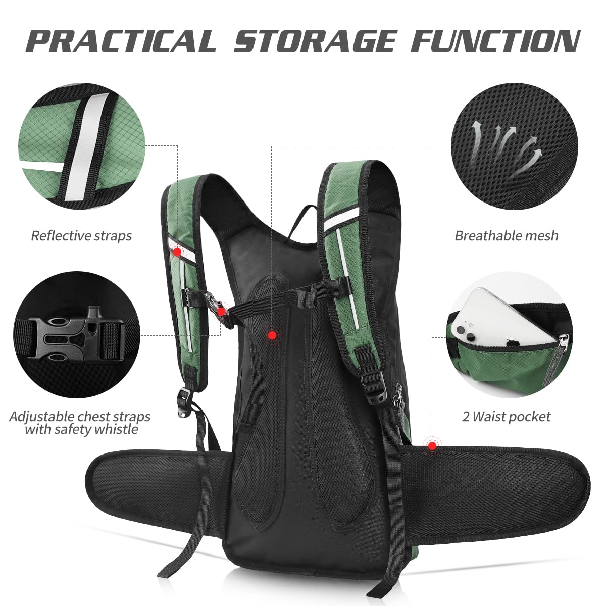 Expansea Hydration Backpack, Lightweight Insulation Hydration Pack with 3L Water Bladder, Waterproof and Breathable Large Capacity Outdoor Sport