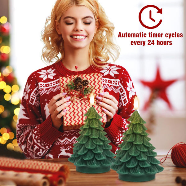 Eldnacele Christmas Flameless Candles With 6H Timer, Real Wax Flickering LED Battery Operated Fake Candles, Tree Shaped for Home Dcor and Decoration