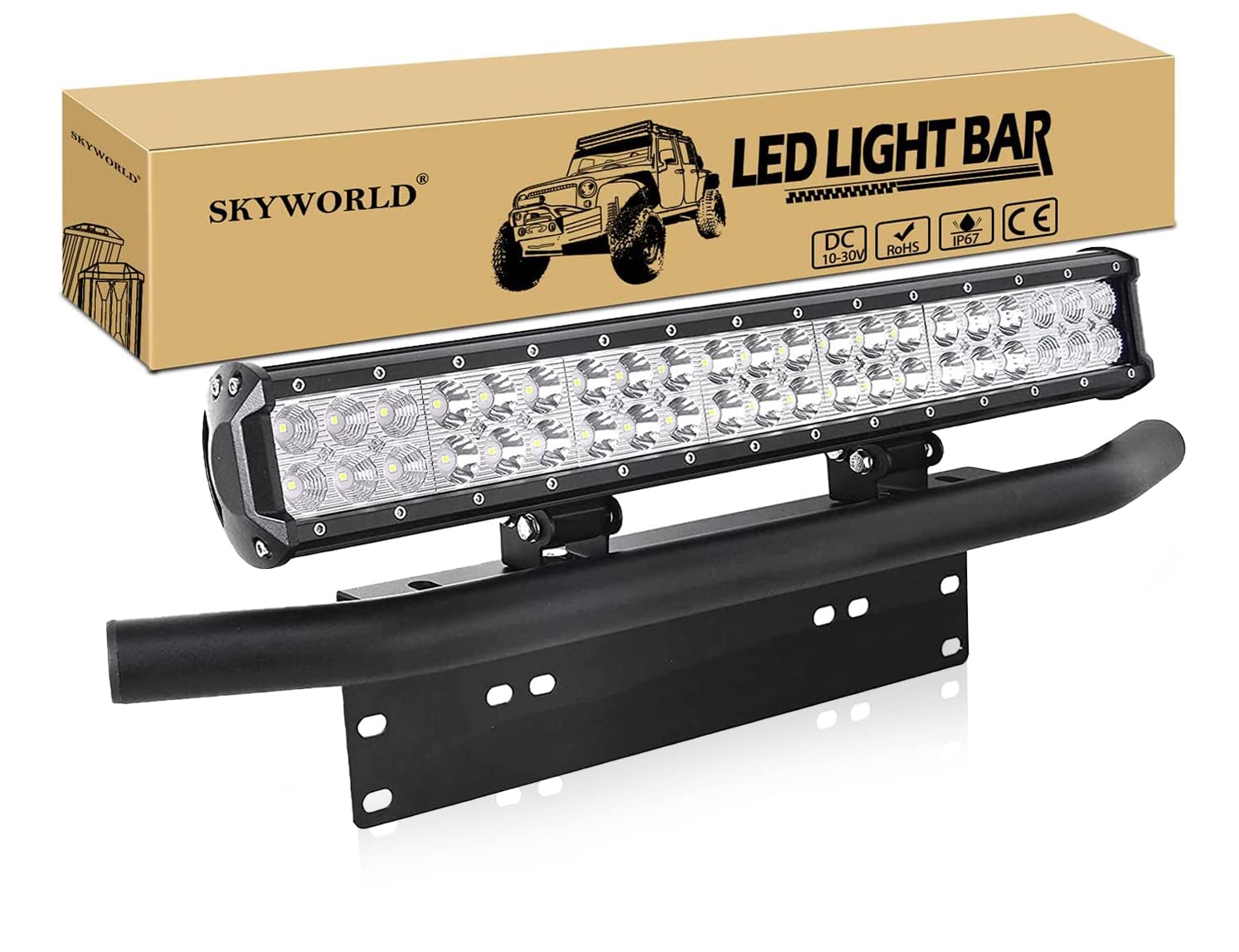 SKYWORLD LED Light Bar, 20 inch 126W Spot Flood Combo Beam Work Driving Lamp with Black License Plate Mounting Bracket Wiring Harness Kit for Truck Car ATV SUV 4X4 Truck Boat