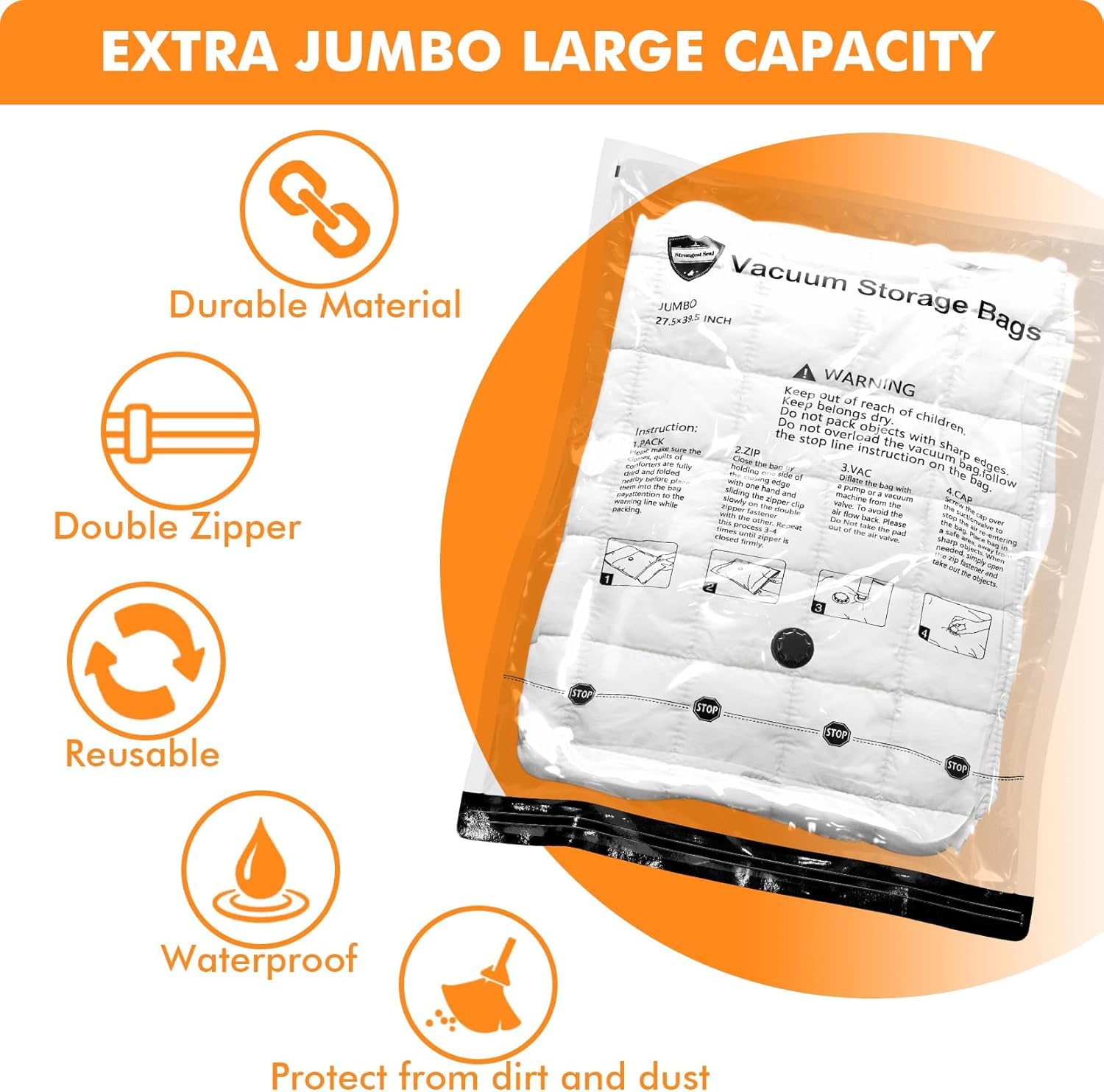 GONGSHI Vacuum Storage Bags (3 x Jumbo, 3 x Large, 3 x Medium, 3 x Small), Space Saver Sealer Compression Bags with Travel Hand Pump