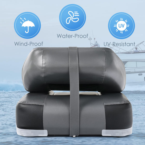 COSTWAY Set of 2 Foldable Boat Chairs, UV Weather Resistant Fishing Seat with Long Fixation Strap, Ergonomic Backrest and Thicken Foam, 50x43x52cm (Blue+White)