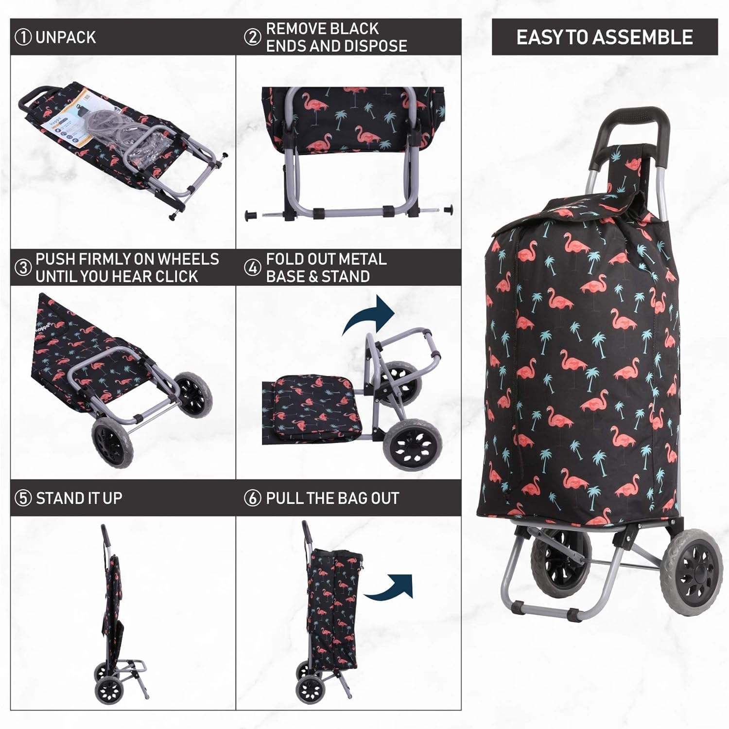 Hoppa 57Ltr Lightweight Shopping Trolley 2025 model, Hard Wearing & Foldaway Push/Pull Cart for Easy Storage With 1 Year Guarantee