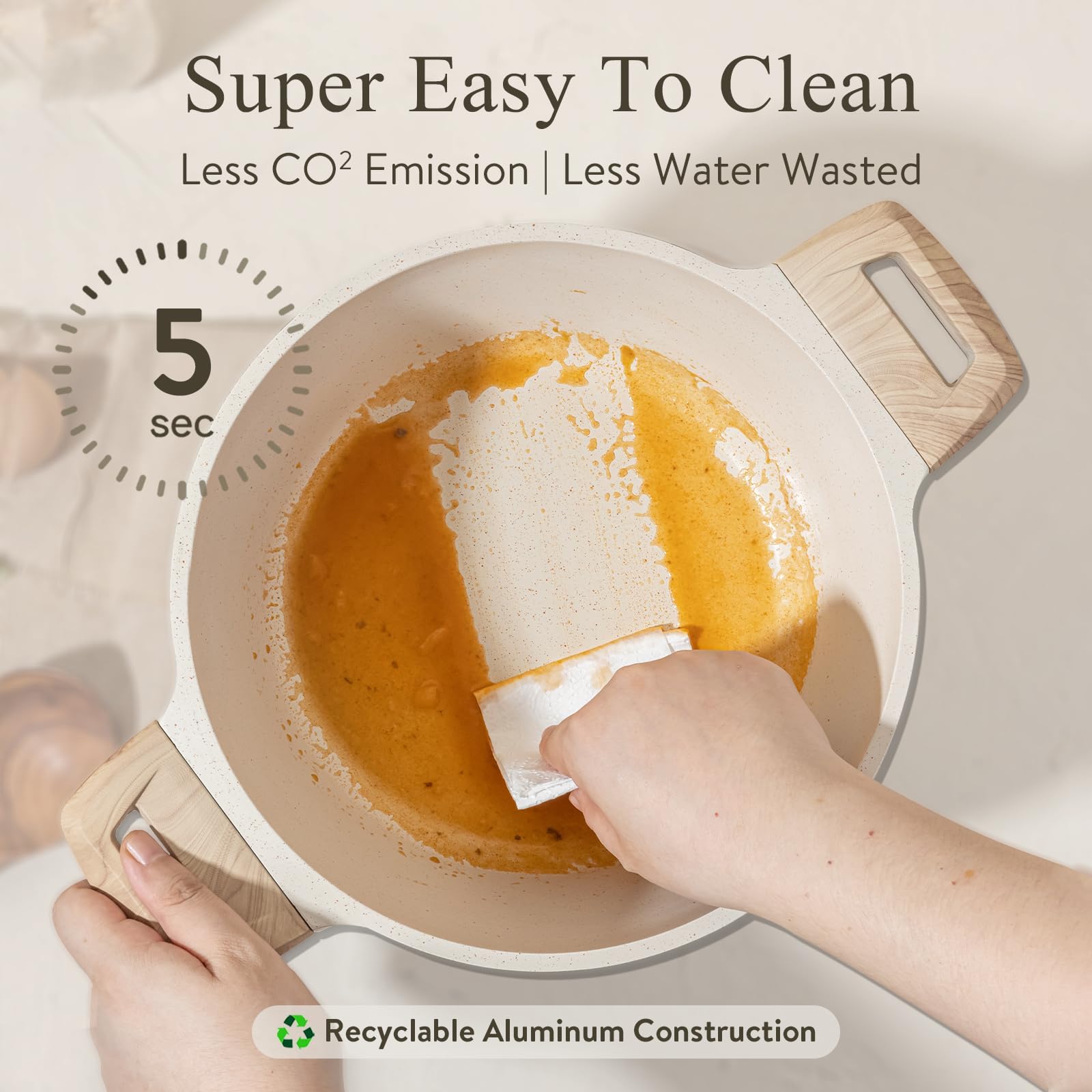 CAROTE Pots and Pans Sets Non Stick, 8 PCS White Granite Induction Hob Pan Set, Natural Non Toxic Cooking Cookware Set with Saucepan Set,Suitable for All Stoves