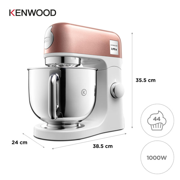 Kenwood kMix Editions KMX760API Kitchen Machine, 5 l Stainless Steel Bowl, Safe-Use Safety System, Metal Casing, 1000 Watts, incl. 3-Piece Patisserie Set and Splash Guard, Apricot Pink