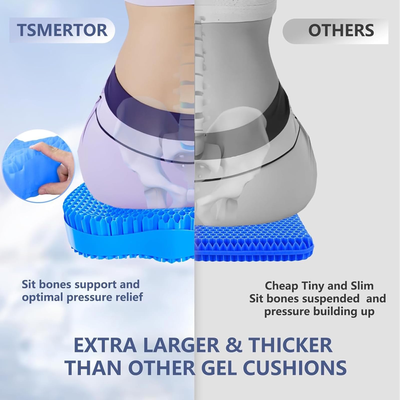 Extra Thicker Gel Seat Cushion for Long Sitting, Pressure Relief Seat Cushion, Chair Cushion for Back Pain, Egg Cushion for Car, Desk Chair,