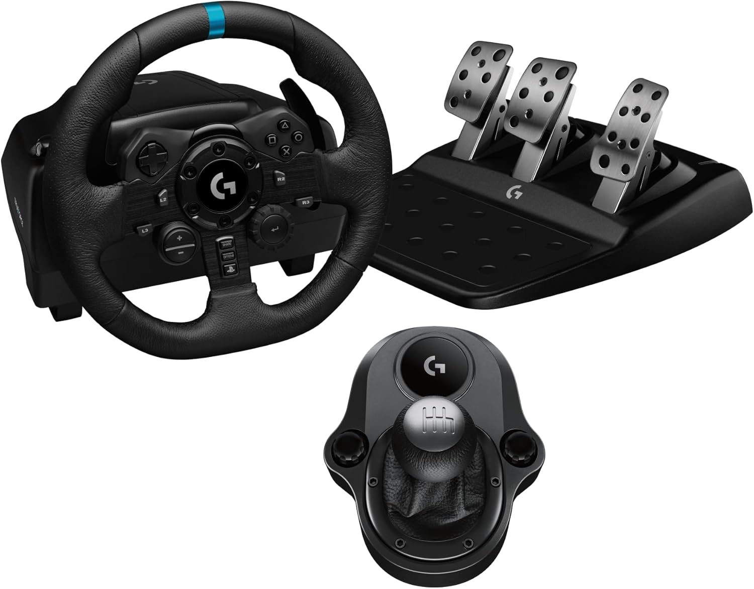 Logitech G923 Racing Wheel and Pedals TRUEFORCE Force Feedback + Logitech G Driving Force Shifter - Real Leather Sim Steering Wheel Pedals & Gear Shift for PS5 PS4 PC Mac