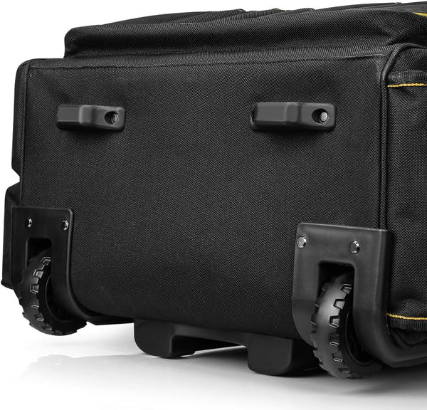 WINNHUNT 46cm Wide Mouth Rolling Tool Bag, 32 Pocket Tool Trolley Bag with Telescopic Handle and 2 Wheels, Black